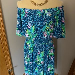 Lilly Pulitzer Tropical Blue Off-Shoulder Dress